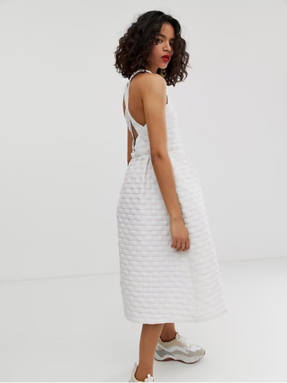 ASOS White woven square neck midi dress with a cross-over back - Picture 8 of 8